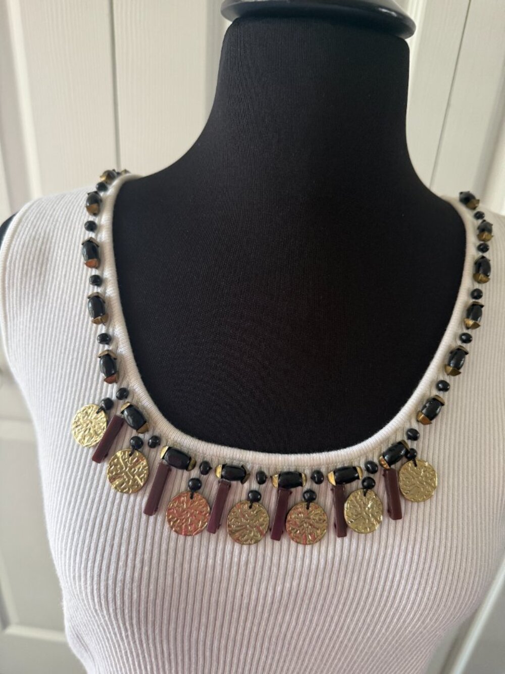 Ruby Red knit top cream with brown and gold trim  size L - Picture 5 of 9